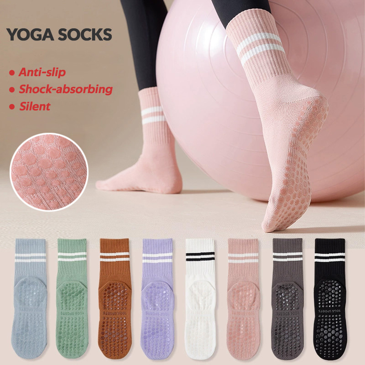 Pilates Yoga Barre - 3 Pairs Long Yoga Socks with