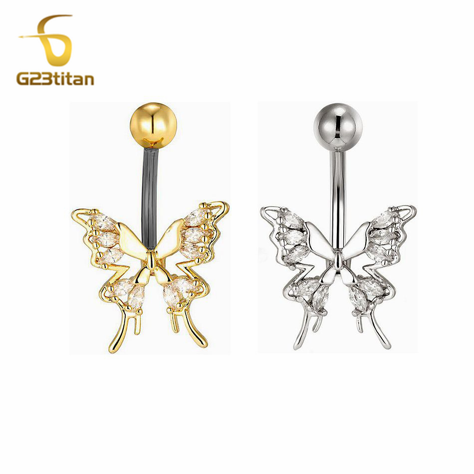 Pilates Yoga Barre - Beautiful Crystal Zircon Butterfly Navel Ring